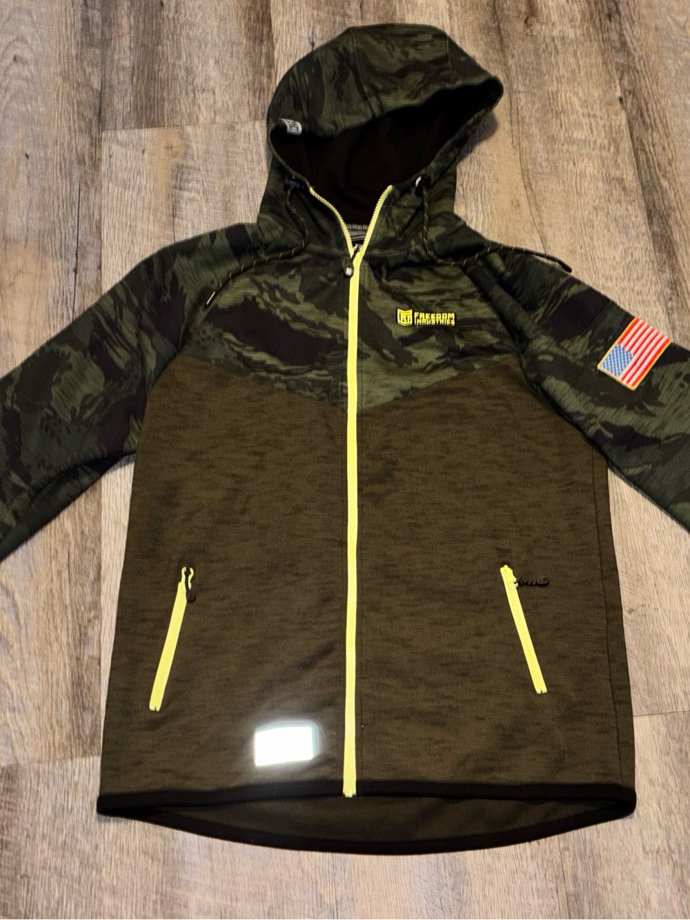 Freedom Industries Tech Hoodie Mens XL Camo Black Full Zip Jacket Heavy USA Flag